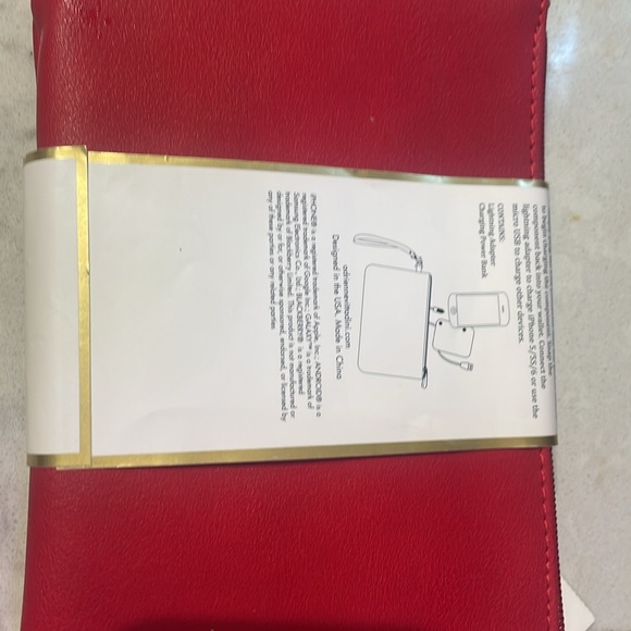 Adrienne Vittadini NWT Charging Wallet Red with gold logo & zipper black lining - Picture 3 of 9